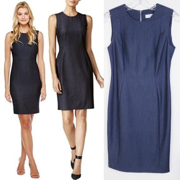 Calvin Klein Sheath Dress Sleeveless Chambray Denim Pencil size 4 Women's Career - Picture 1 of 14